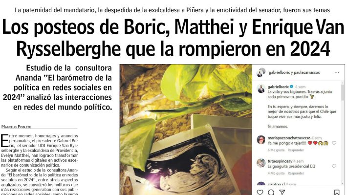 Los posteos de Boric, Matthei y Enrique Van Rysselberghe